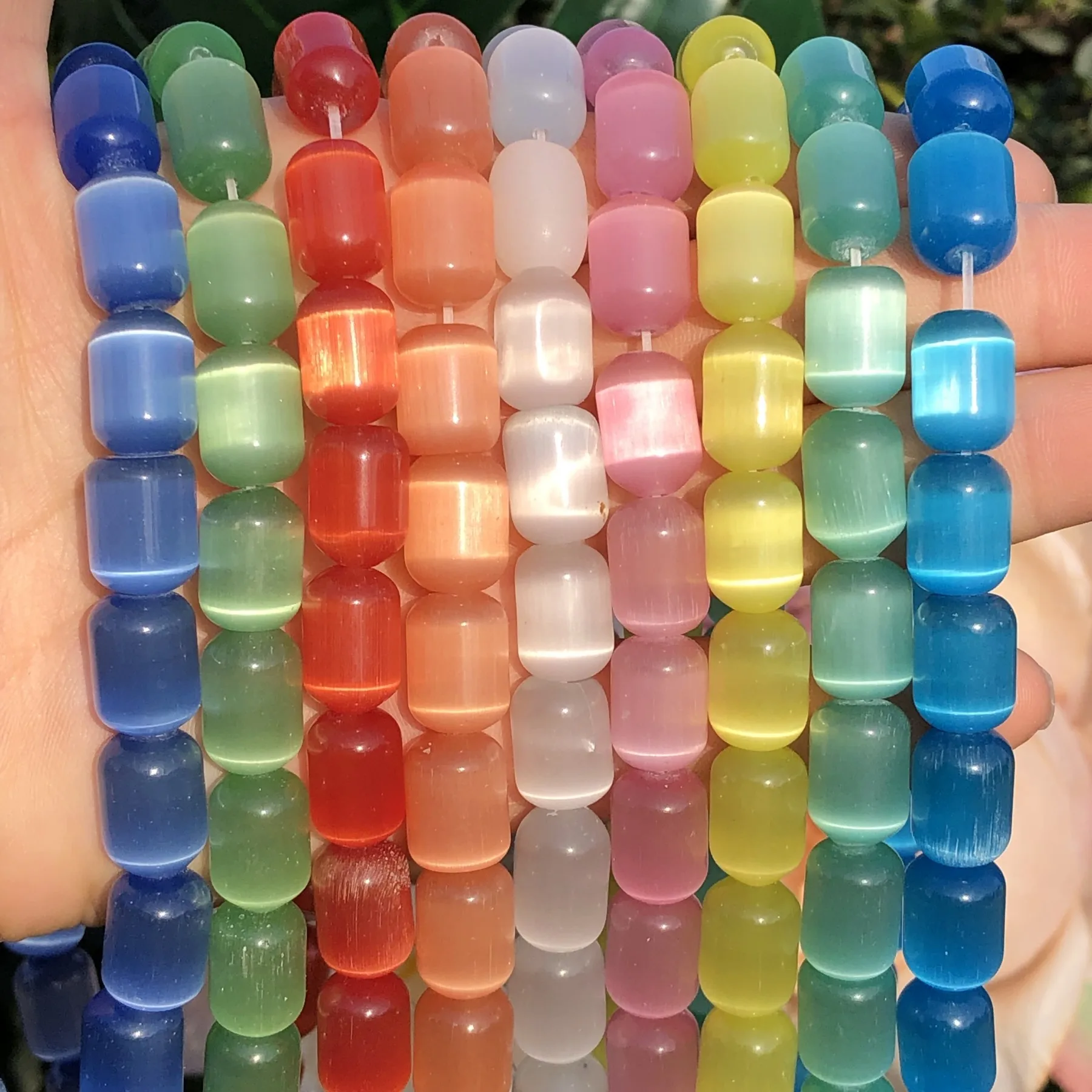 10x14mm Candy Color Cylinder Shape Cat’s Eye Opal Stone Round Loose Beads for Jewelry Making DIY Bracelet Necklace Accessory