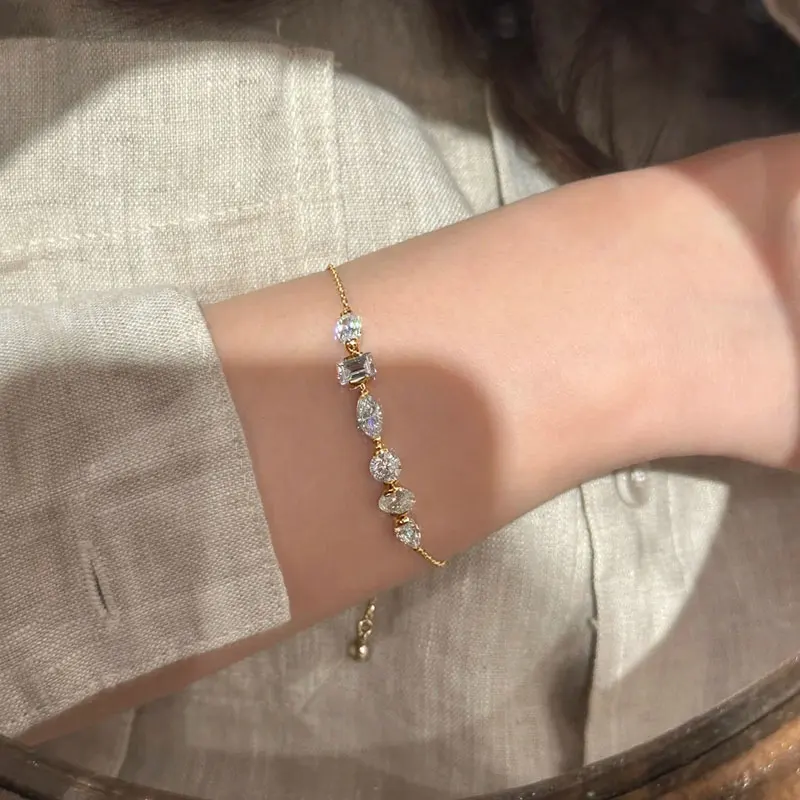 OXTAO Luxury Moissanite Geometric Link Bracelet 3.8mm D Color for Women 14K Gold Filled Temperament Women's  Bracelet Jewelry