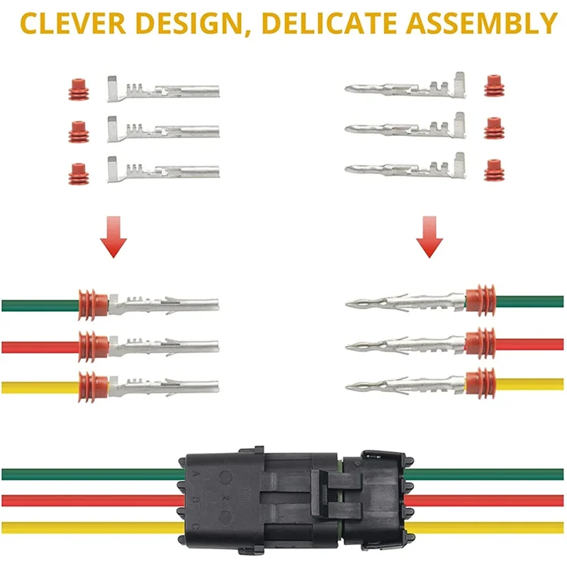 

360Pcs Waterproof Automotive Electrical Connector 1/2/3/4/6 Male Female Pin Automotive Wire Connector Plug Kit 18-13AWG