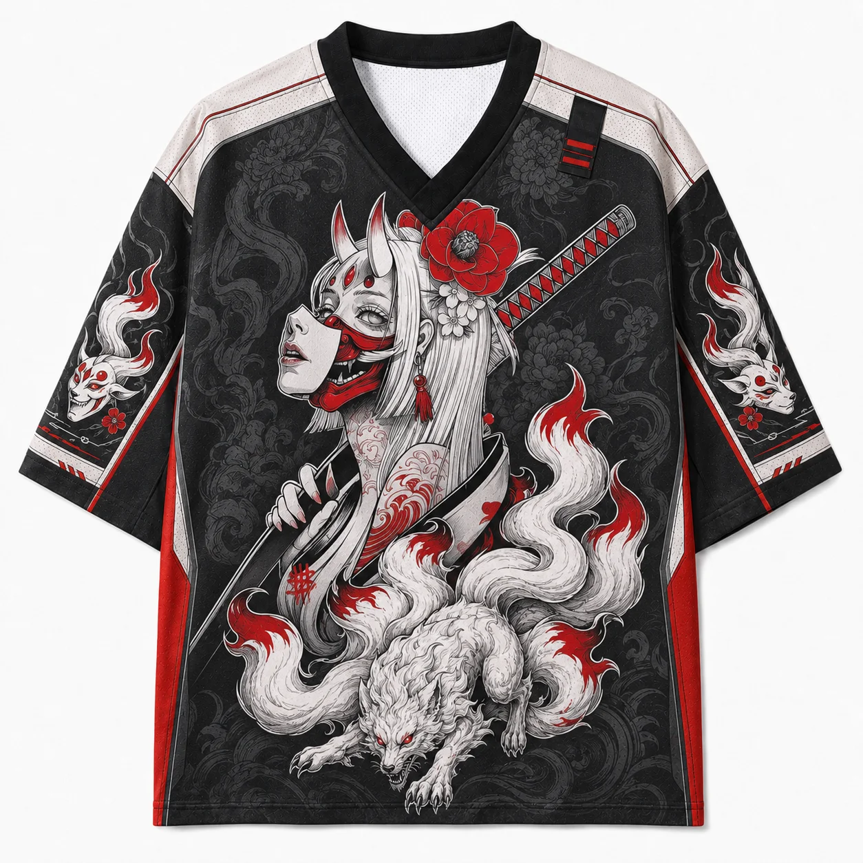 2026 New Mesh V-neck Mesh Jersey with Printed Pattern, Lightweight Streetwear, Short Sleeved Casual for Adults and Children