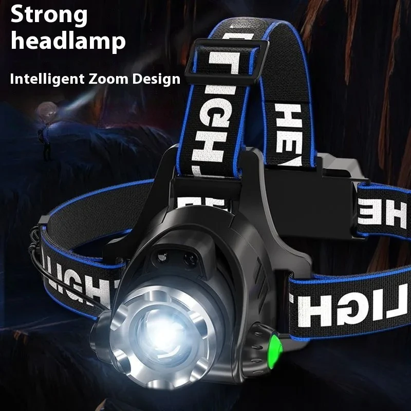 

Мощный светодиодный налобный фонарь, перезаряжаемый через USB, телескопический, масштабируемый, уличный, водонепроницаемый, рабочий налобный фонарь, налобный фонарь с высоким люменом