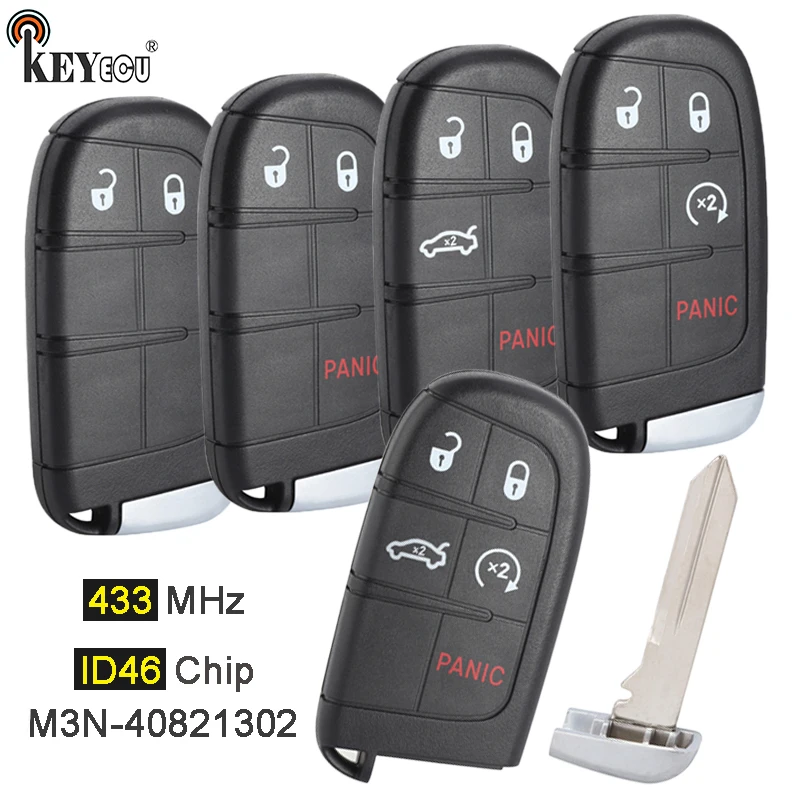 

KEYECU 433MHz ID46 Chip M3N-40821302 Replacement 3+1 4 Button Smart Remote Key Fob for Dodge Durango 2014-2019 Journey 2011-2019