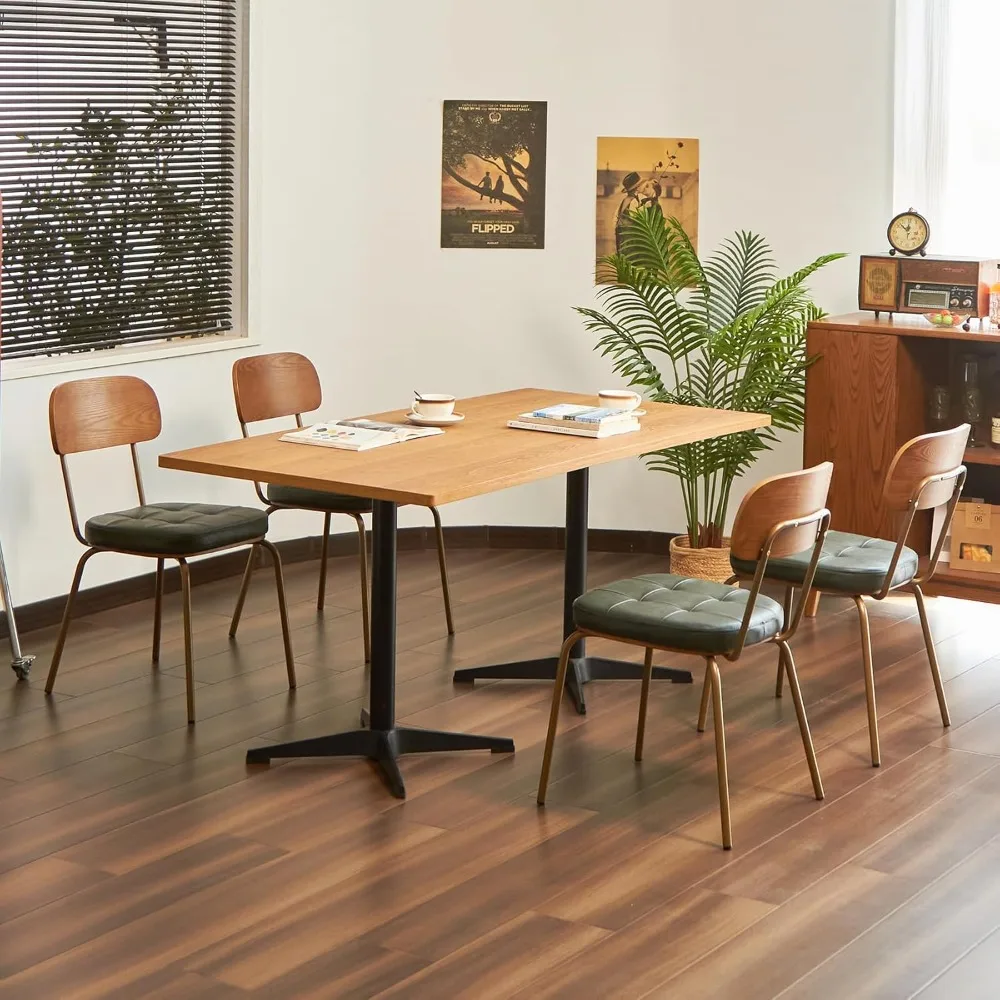 مجموعة كراسي تناول الطعام الحديثة في منتصف القرن مكونة من 2، كرسي قديم مع مقعد منجد من الجلد الصناعي ومساند ظهر من الخشب الصلب #6