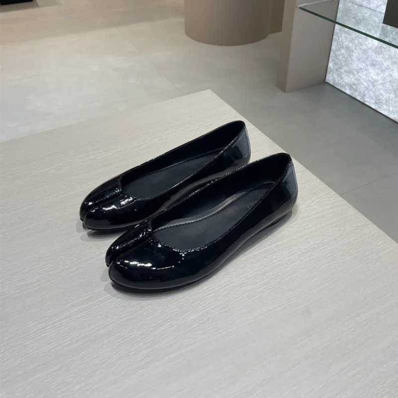 مريحة ماري جين شقة حذا فردي للسيدات براءات أحذية جلدية بدون كعب النساء ركاب أحذية الفم الضحلة سبليت تو أحذية الباليه