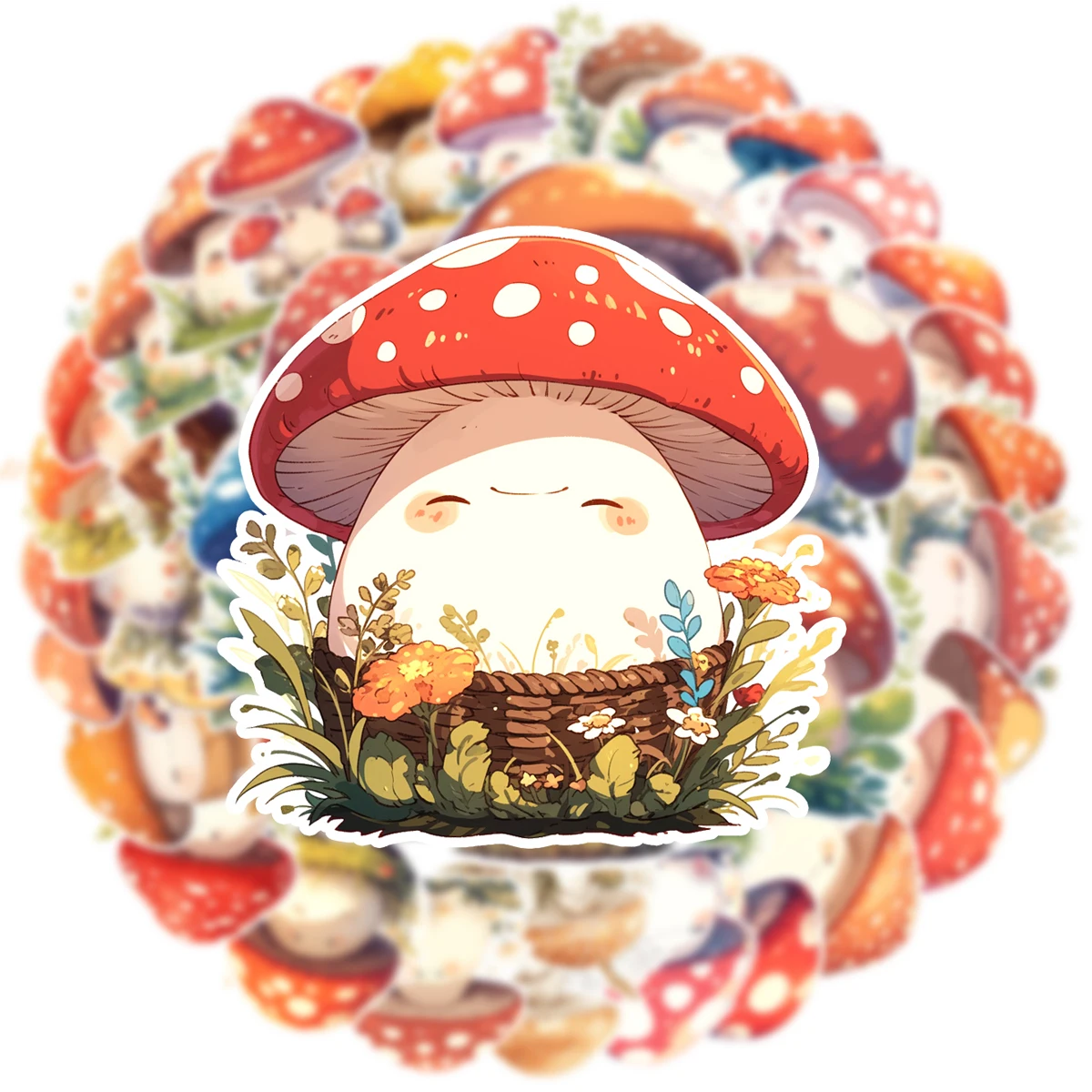 50pcs Cute Mushroom Ledger Stickers Cartoon Style Notebook Guitar Computer Waterproof Decal