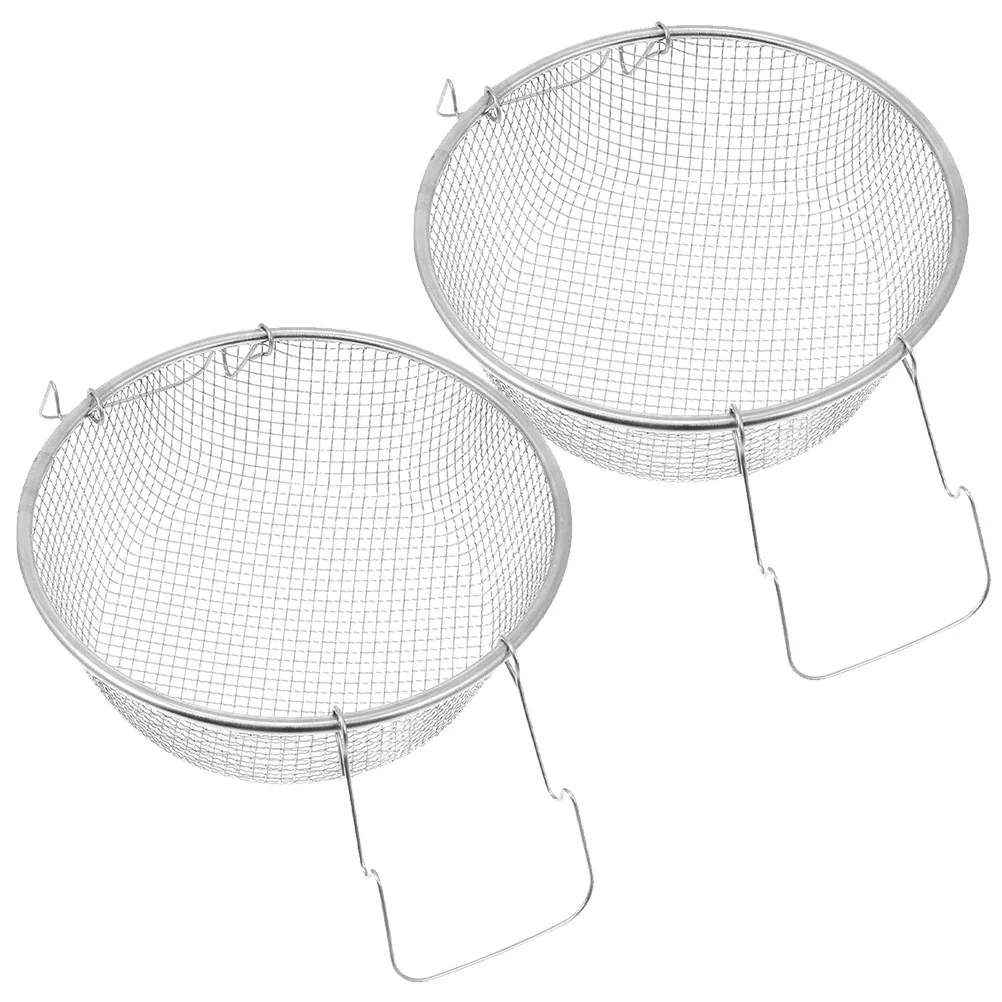 

2pcs Stainless Steel Fry Basket Round Frying Mesh Container Ergonomic Handle For French Fries Chips Vegetables Fish Snack Deep