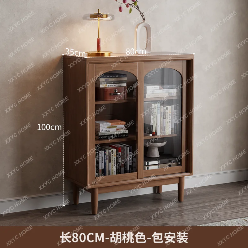 X-S Solid wood free combination floor with glass sliding door storage dustproof integrated wall bookshelf HG