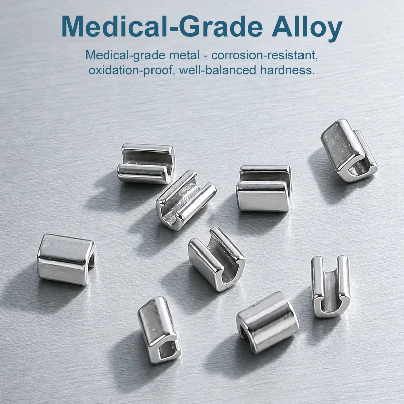 Orthodontic Universal Split Open Crimpable Stops Micro Textured Anti Slip Archwire Locks Smooth Rounded Edges Dental Materials