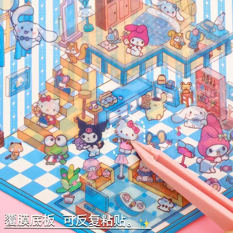 Autocollants de dessin animé 3D Sanurgente Cinnamoroll Kuromi My Melody Pochacco, scène l'inventaire incitée, autocollants empilables visuels, lot de 4 pièces