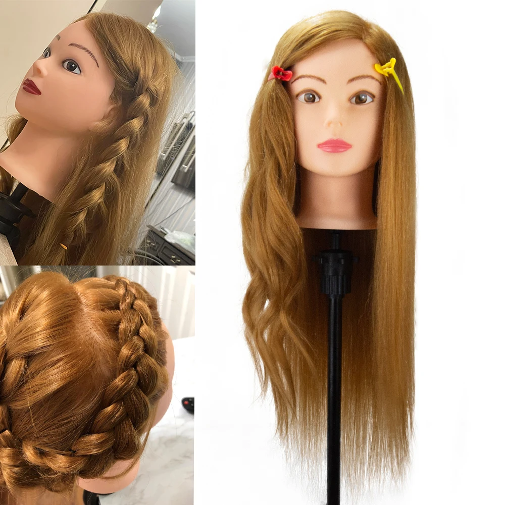 New Female Mannequin Training Doll Head With 80% Real Hair For Hairsyles Hairdressing Cosmetology Dolls Head With Stand Tripod