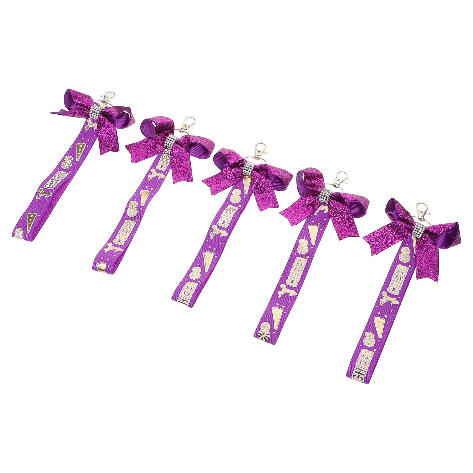 

5Pcs Cheerleading Keychain with Ribbon Bow Lightweight Wear Resistant Keyring for Daily Use School Competition Bag Purse