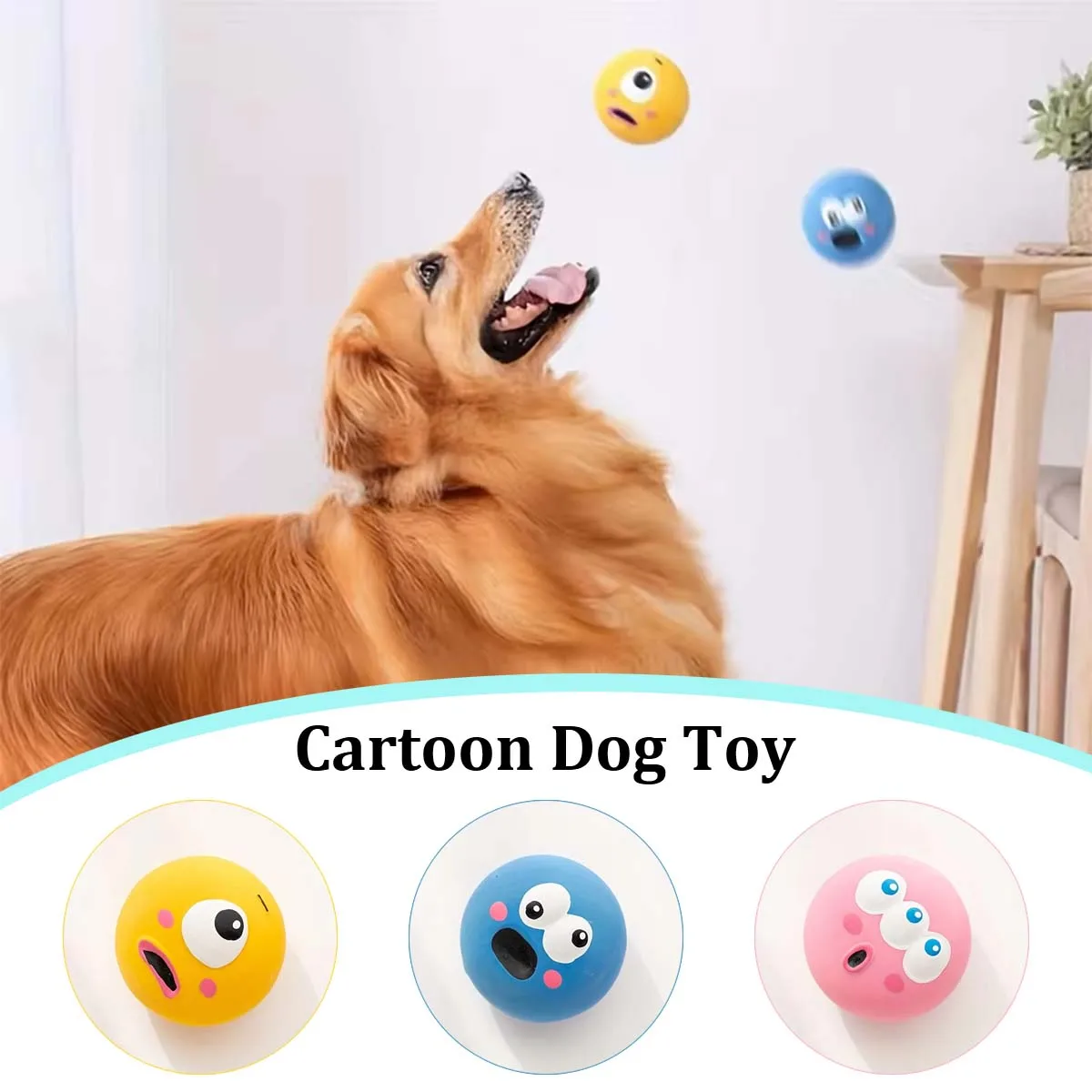 Cartoon-Hundespielzeug Quietschender Ball Langlebiges Latex-Hundekau-Spielzeug zur Zahnreinigung Bissresistentes Interaktives Spielzeug für Hunde