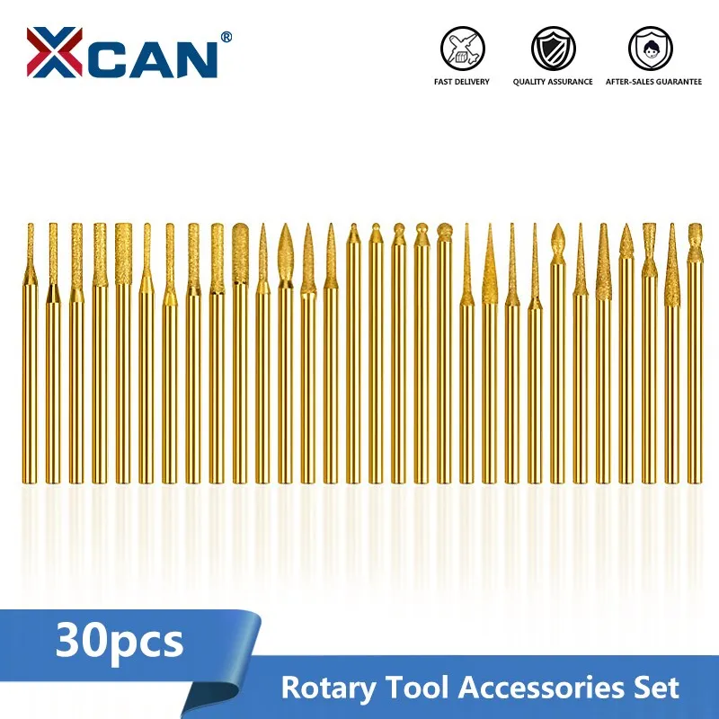 XCAN Punta da trapano diamantata 30 pezzi 3.0mm Gambo Frese diamantate Set di punte da trapano per smerigliatrice elettrica Dremel Utensili abrasivi File