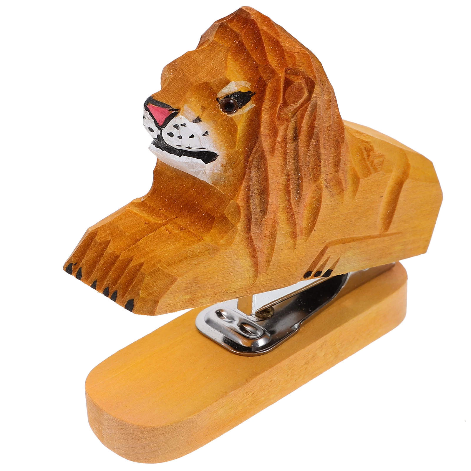

Cute Animal Mini Desk Office Supplies Stapler Wood Desktop Stapler Metal Lion Design Paper Tool Stationery Gift