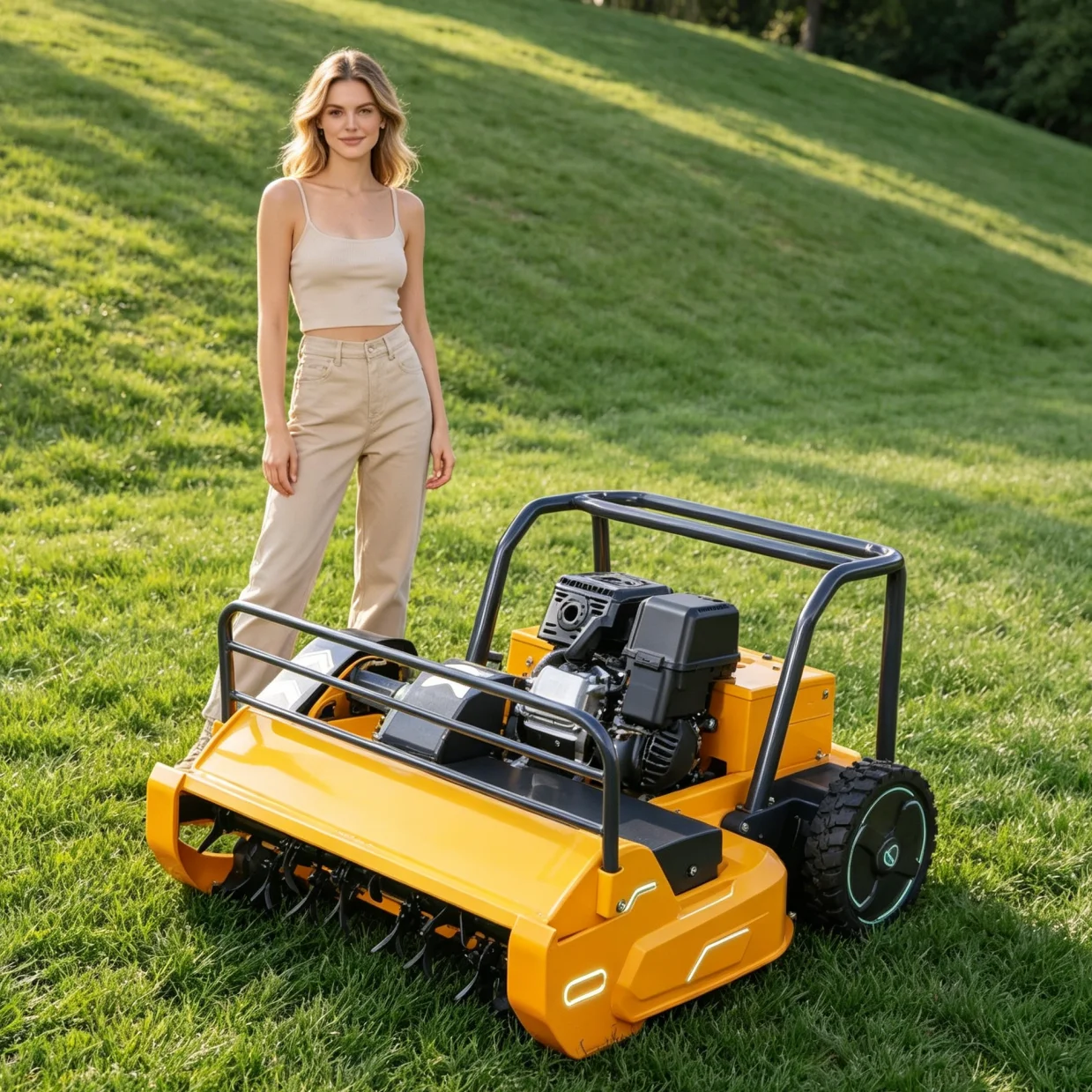 Customized All Terrain Remote Control Flail Lawn Mower Low Fuel Consumption Long Working Time Petrol for Commercial Household