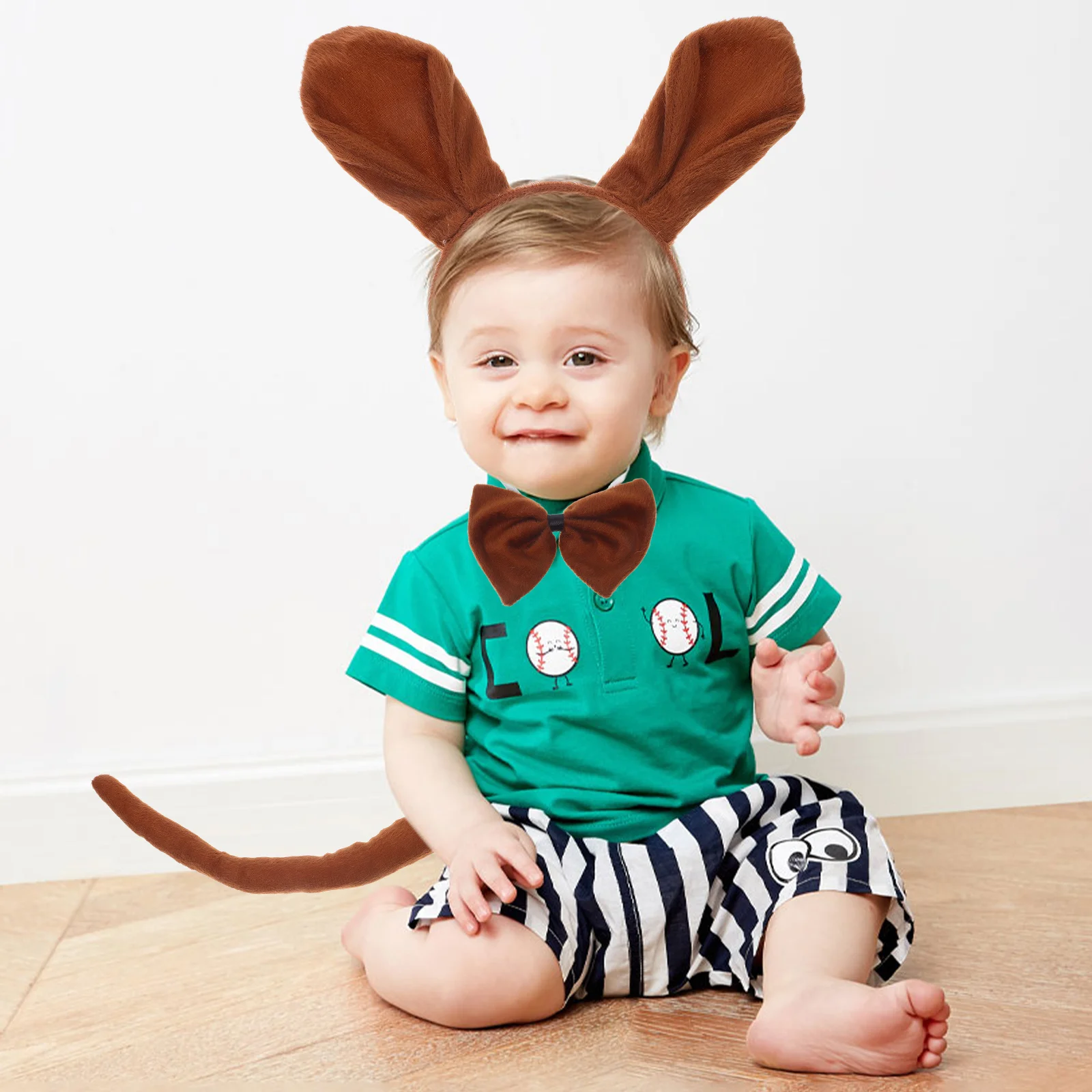 3개 세트 댄스 파티 장식 짧은 머리띠 나비넥타이 꼬리 키트 어린이용 동물 의상 세트 공연 의상 브라운