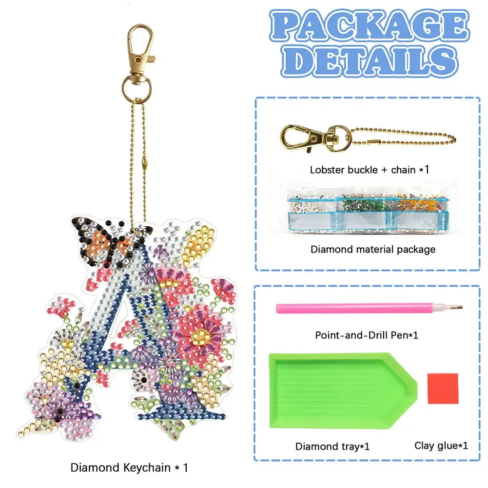 HOMFUN A-Z letters Diamond Painting keychain, Special shaped Embroidery Decor, Keyring Pendant, Bag Ornament Name Gender Gift