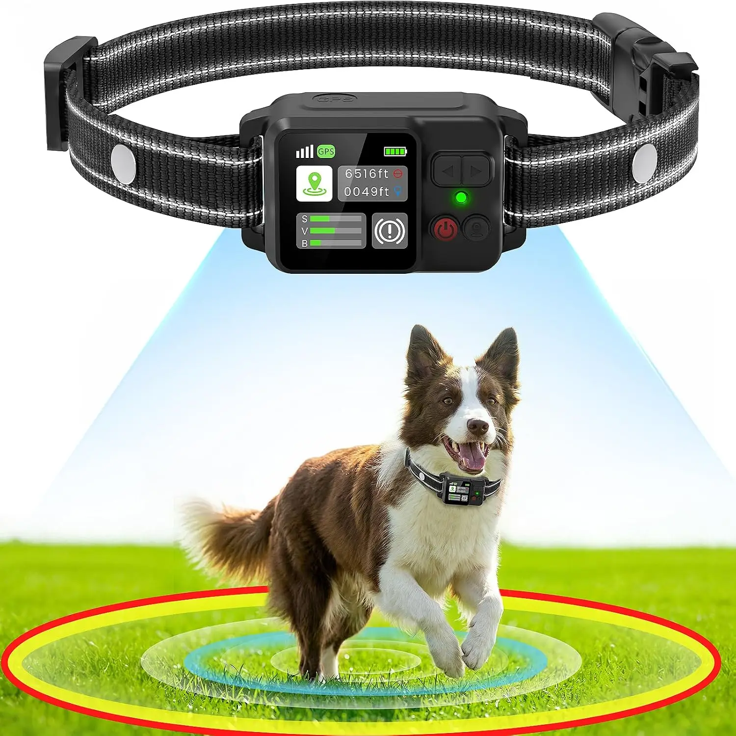 GPS Wireless Dog Fence System, IP68 Waterproof Electric Fence for Dogs | Electric Dog Fence with 3 Warning Strength, Range 49-65