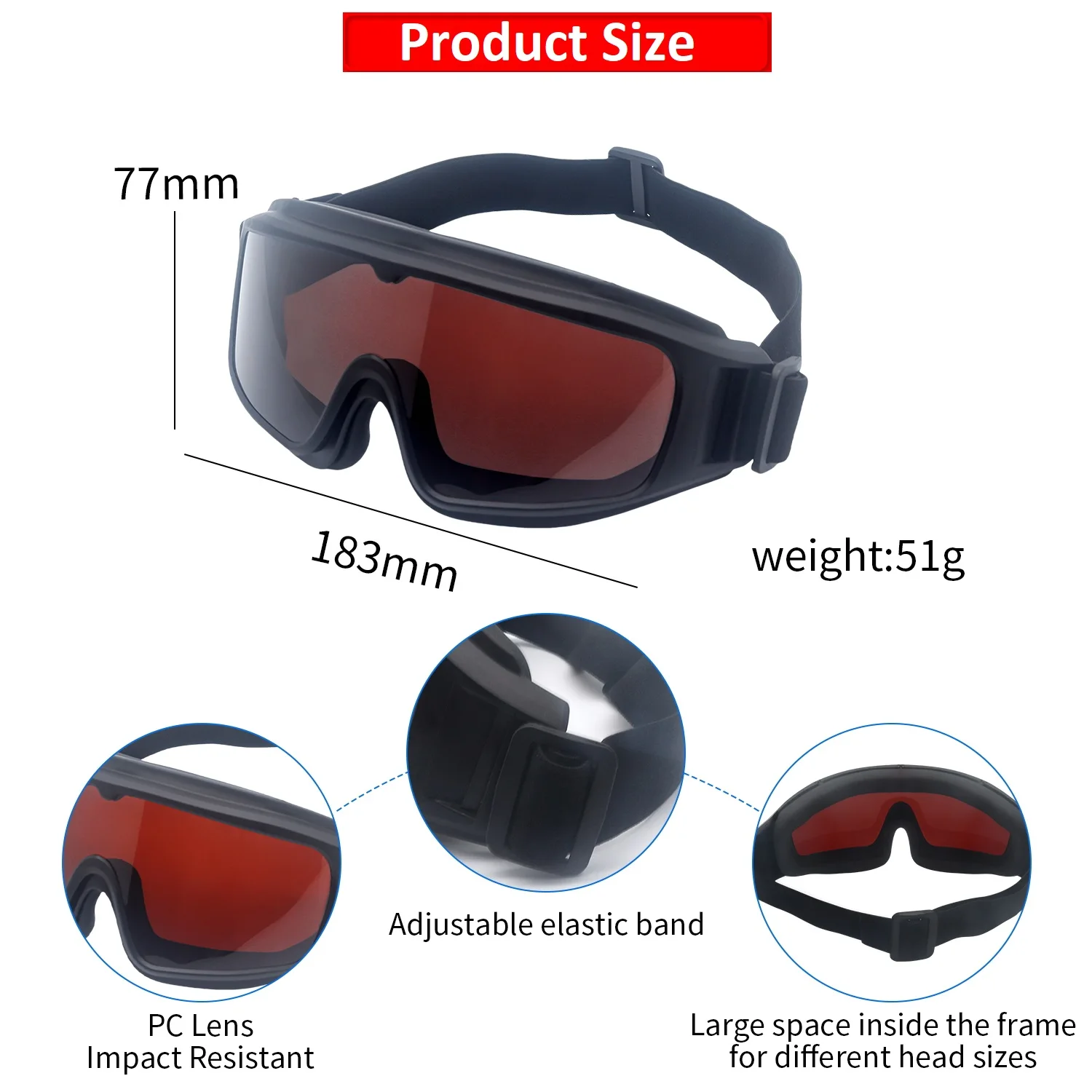 Laser Goggles OD 5+ 190nm-550nm Wavelength OTG Laser Safety Glasses Eye Protection for Typical 405nm, 445nm, 450nm,520nm,532nm