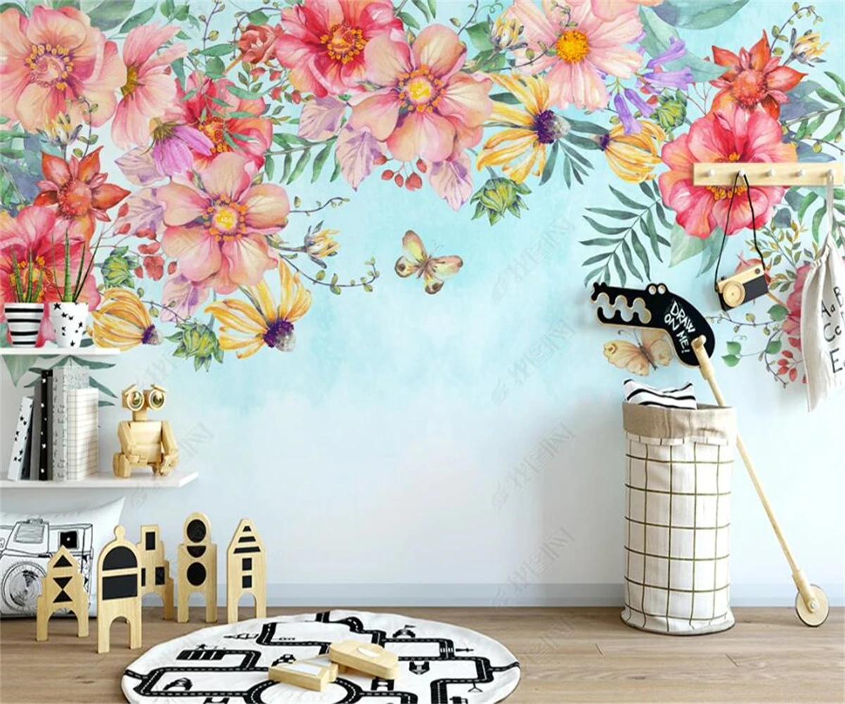 beibehang Customize latest Nordic modern fresh environmentally friendly silk smooth watercolor vine flower background wallpaper