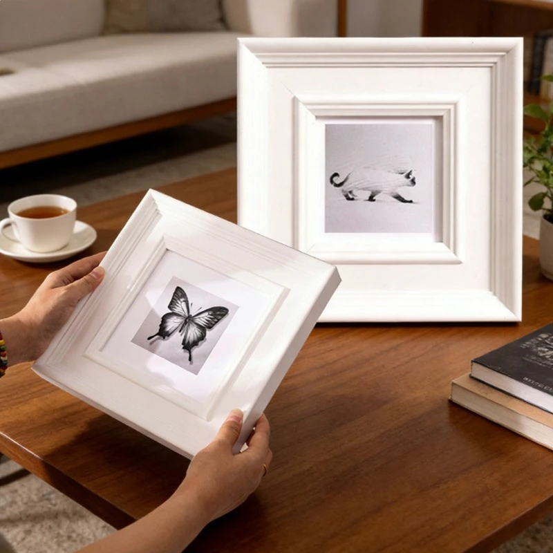 4-12 Inch/A4 White Solid Wood Photo Frame Moisture-proof Not Easily Deformed for Home Decoration Gallery Display Art Mounting