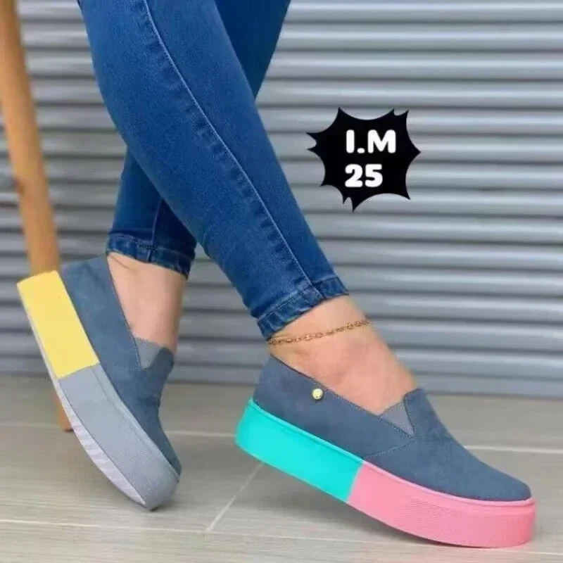 Colored Women\'s Casual Flat Shoes New European American  Fashion Comfortable Soft Sole Casual Sports Shoes Durable Travel