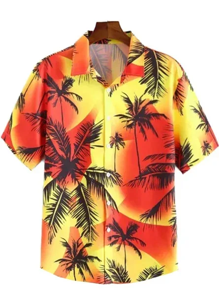 New Hawaiian Shirts for Men Cool Sunset Color 3D Print Sea Dusk Beach Short Sleeve Oversize Tops Vintage y2k Clothing