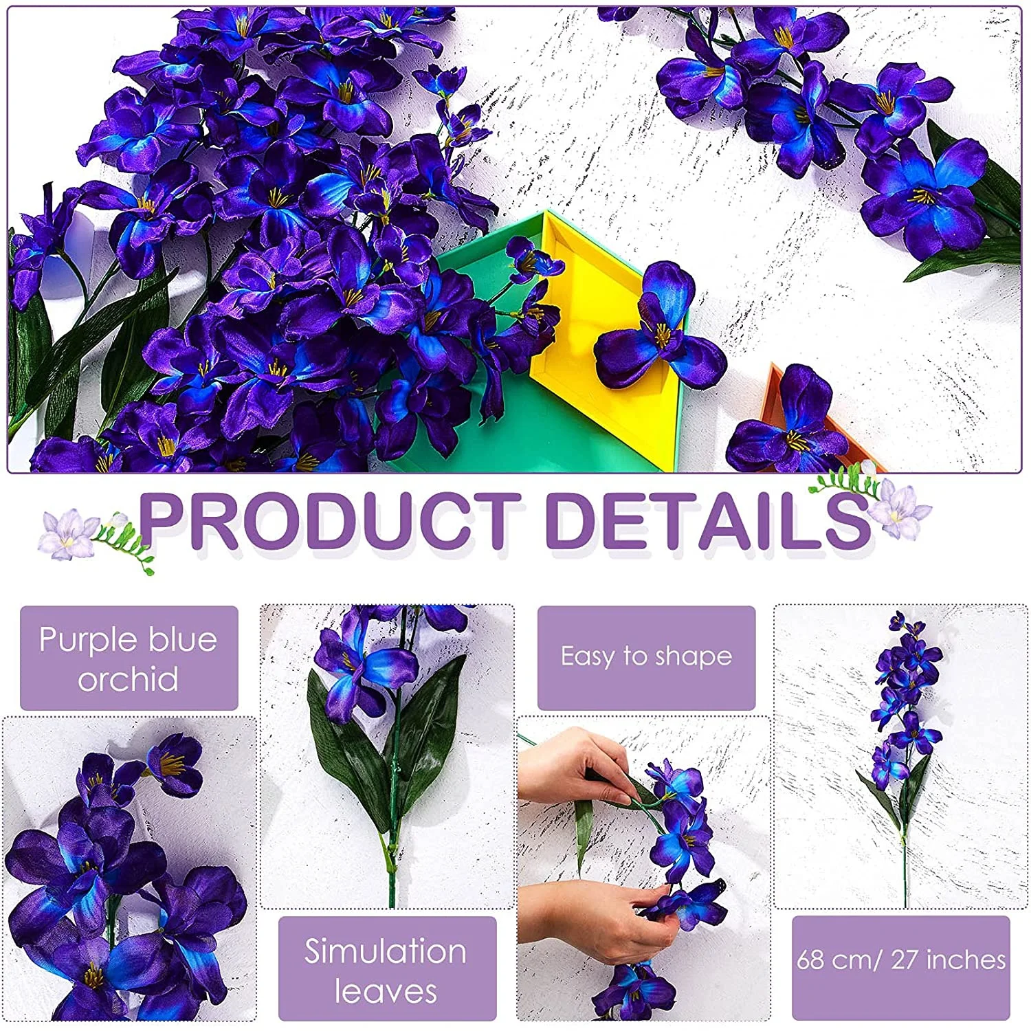 10 Pieces 27 Inches Artificial Purple Blue Orchid Flowers Orchids Silk Flowers for Wedding Dinning Home Restaurant Decoration
