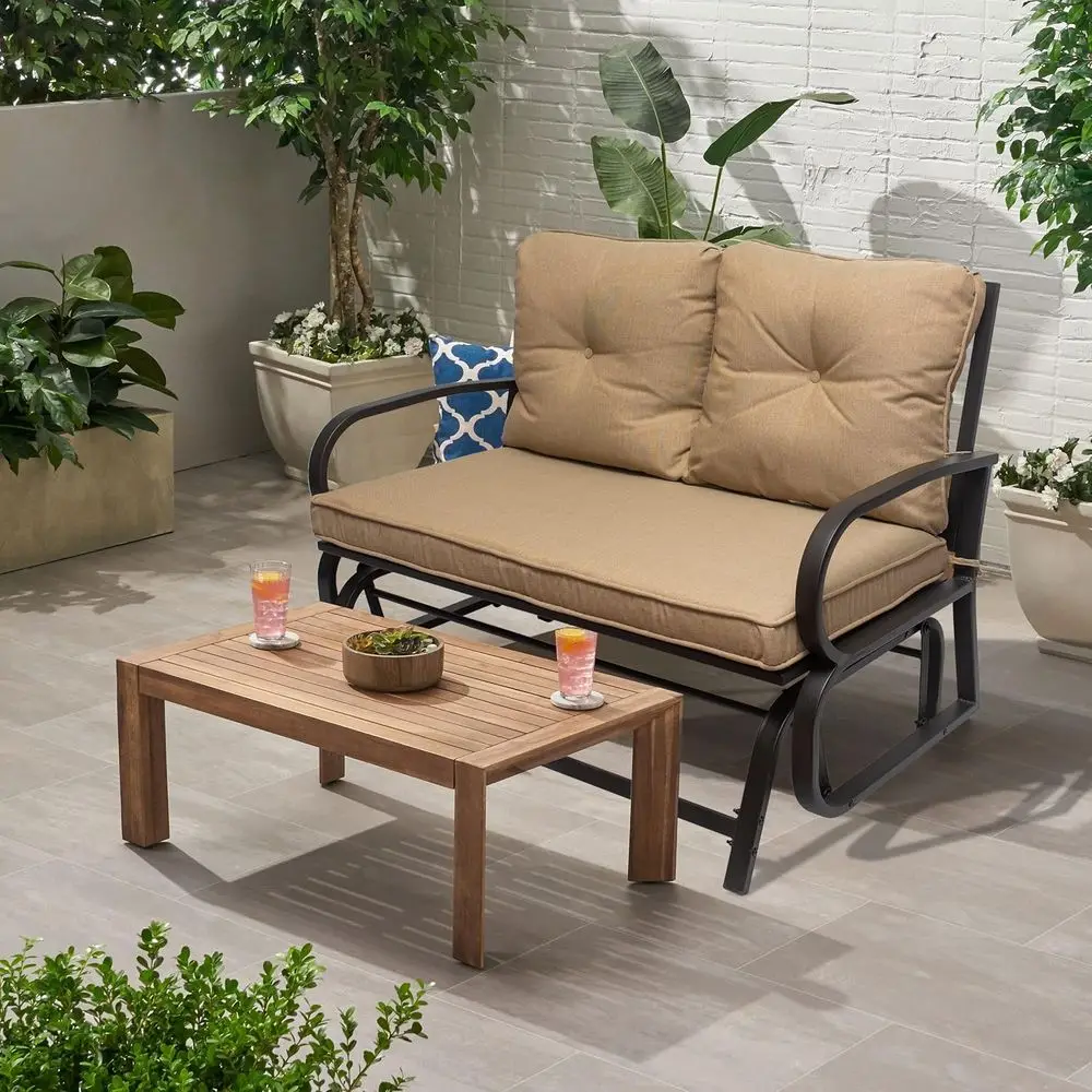 

Садовая скамья-качалка 47 Steel для двоих с бежевыми подушками — идеально подходит для отдыха на открытом воздухе