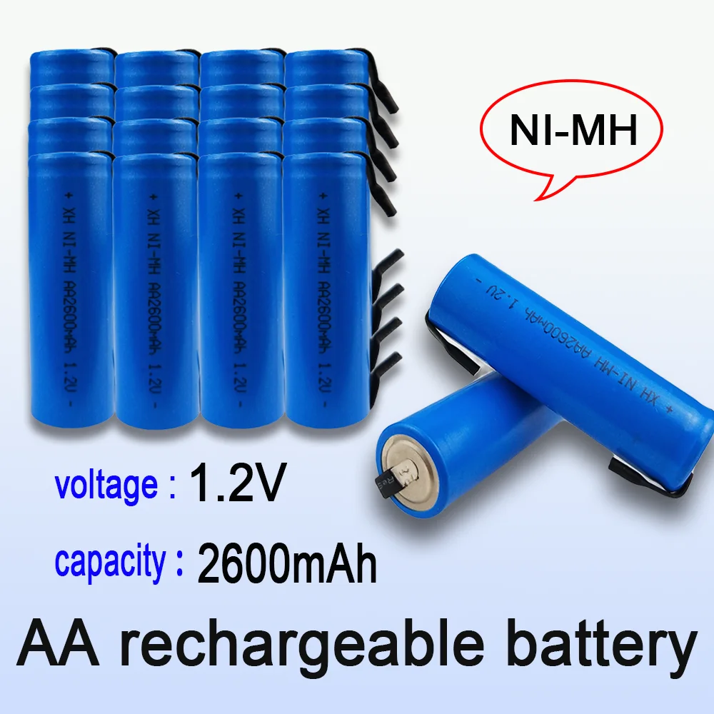 

100% neue original 1,2 v AA Akku 1,2 v 2600mah AA NiMH Batterie mit Solder Pins DIY Elektrische rasierer zahnbürste Spielzeug