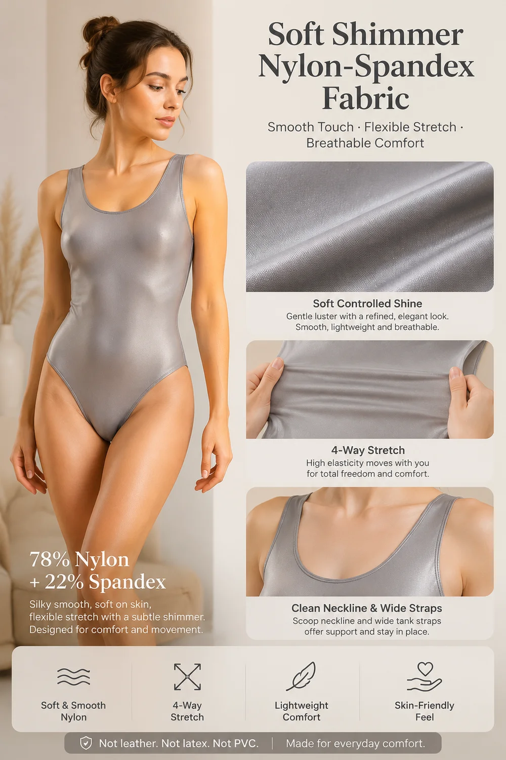 Maillot de Ballet Brillante para Mujer Adulta, Sin Mangas, Cuello Redondo, Corte Alto, Traje de Danza de Una Pieza para Entrenamiento y Actuación
