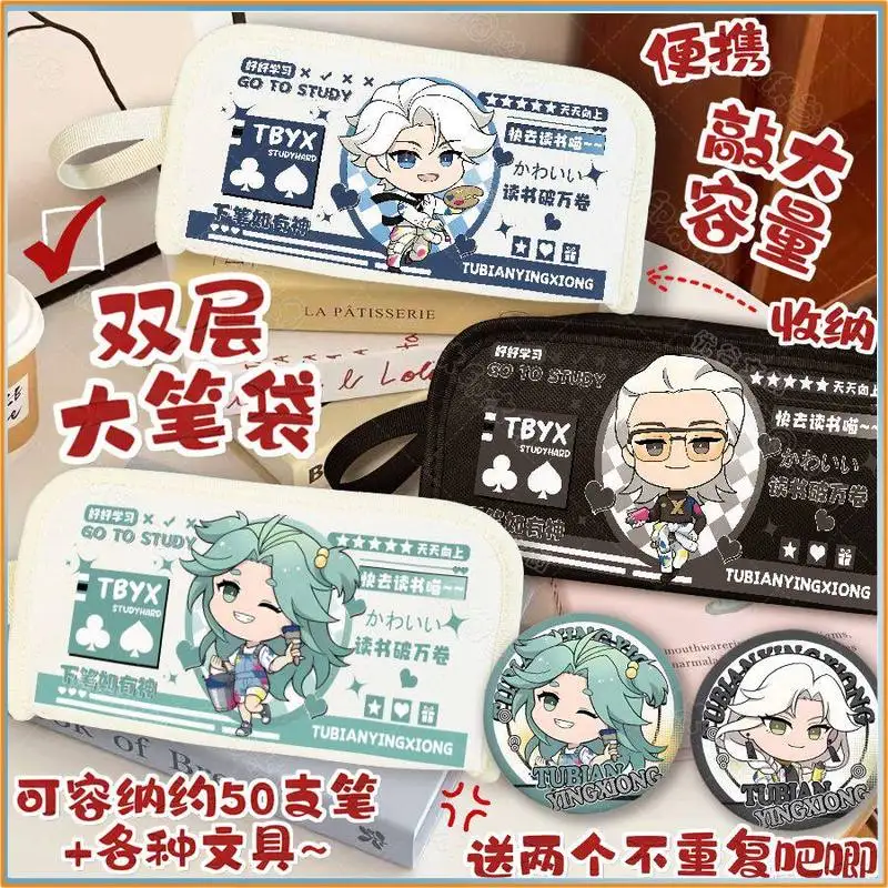 

To Be Hero X Anime peripherals Layer Large Capacity Dirt Resistant Anime Pencil Bag Stationery Pouch With 2 Badges Pins