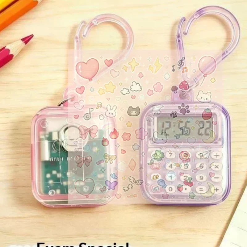 Mini Pocket Calculator With Detachable Keychain Time Display For Students School Office Daily Calculation Use
