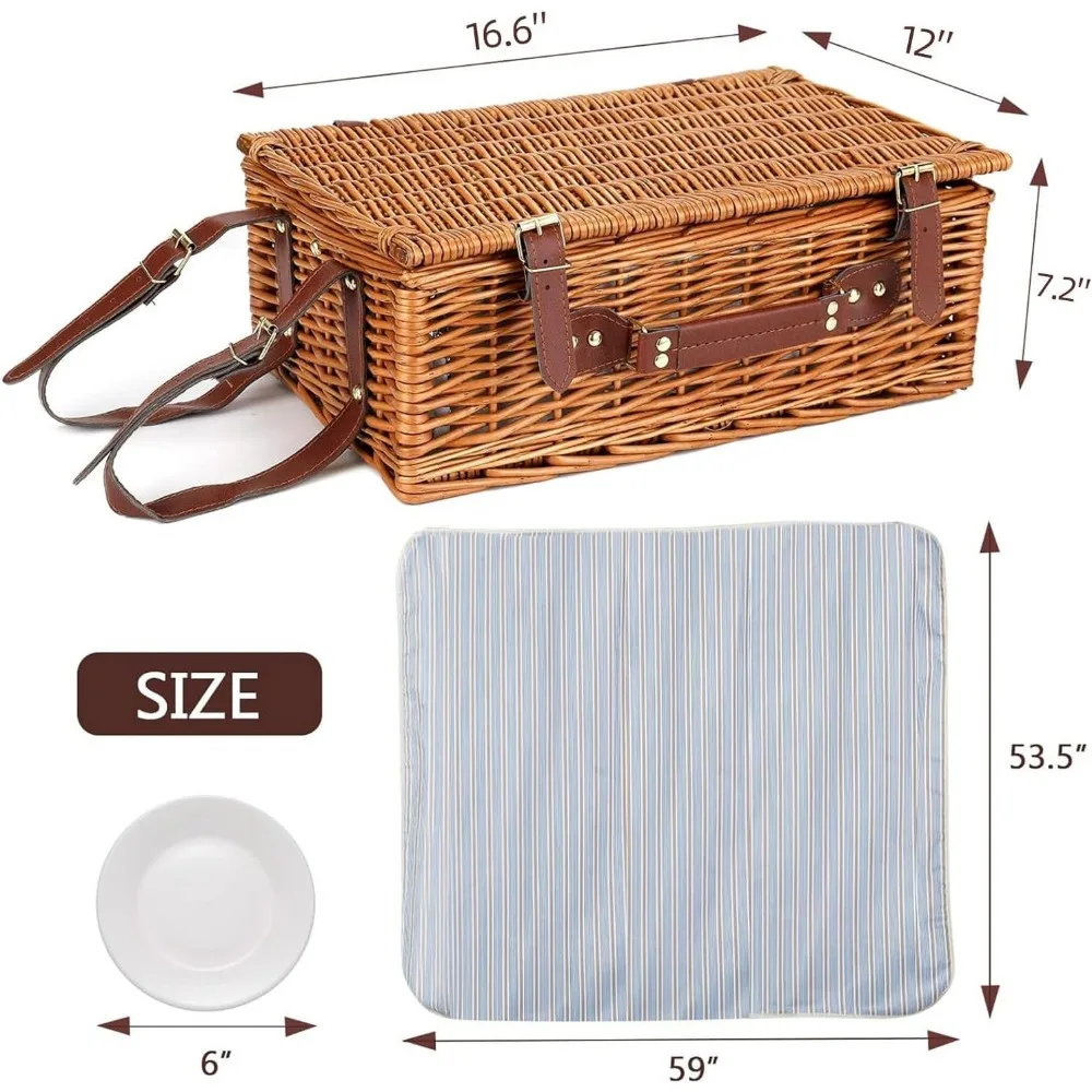 Picnic Basket for 4 Persons with Waterproof Picnic Blanket and Insulated Cooler