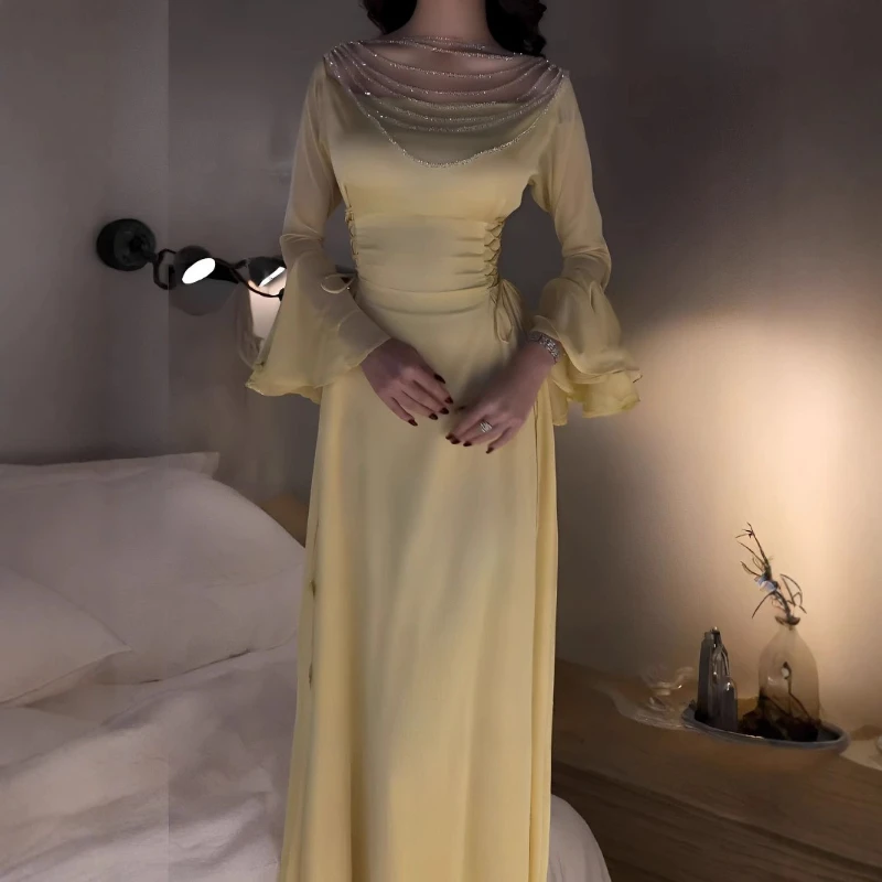 

Sexy Beaded Lace-up Dress 2025 Spring and Summer Fashion Solid Color Design Party Women's Dress