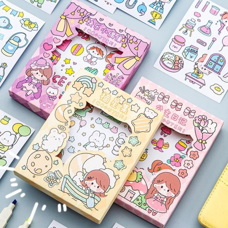 50 Sheets/Box Cartoon  Stickers Hand Account Decoration Diy Gift Box Decoration Stickers Pattern  Cute Girl Material Stickers