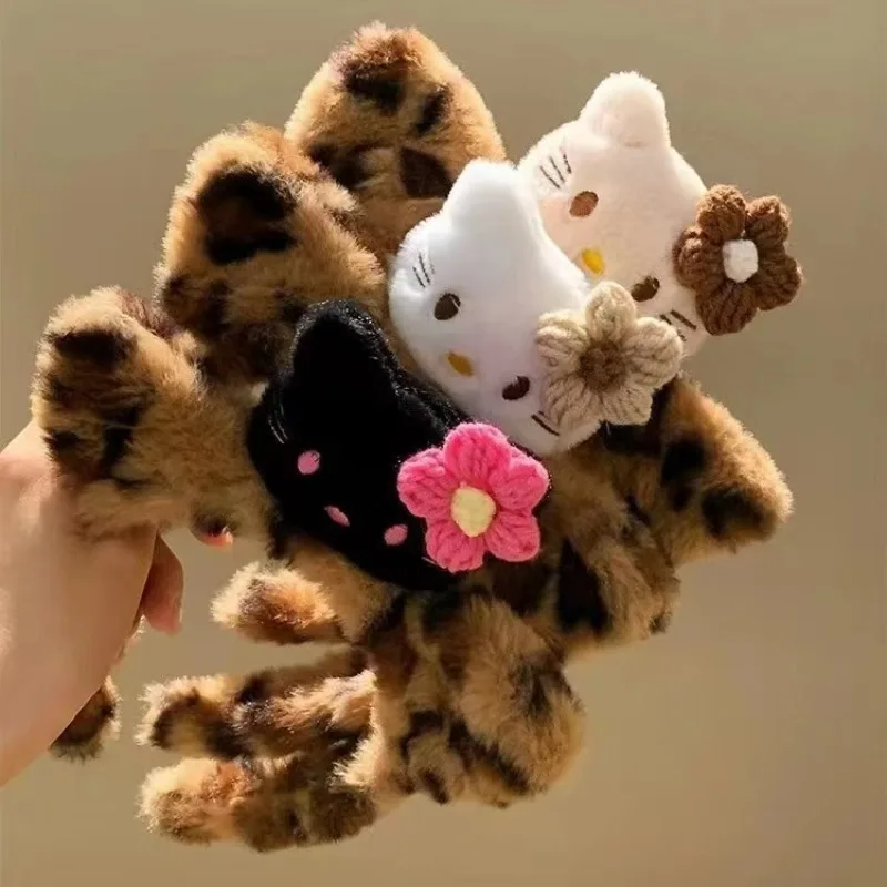 kawaii ciao Kitty Orecchie di gatto Stampa leopardata Cerchio per capelli in pelliccia di peluche anime bella ragazza 3d kt moda Accessori per capelli all'ingrosso