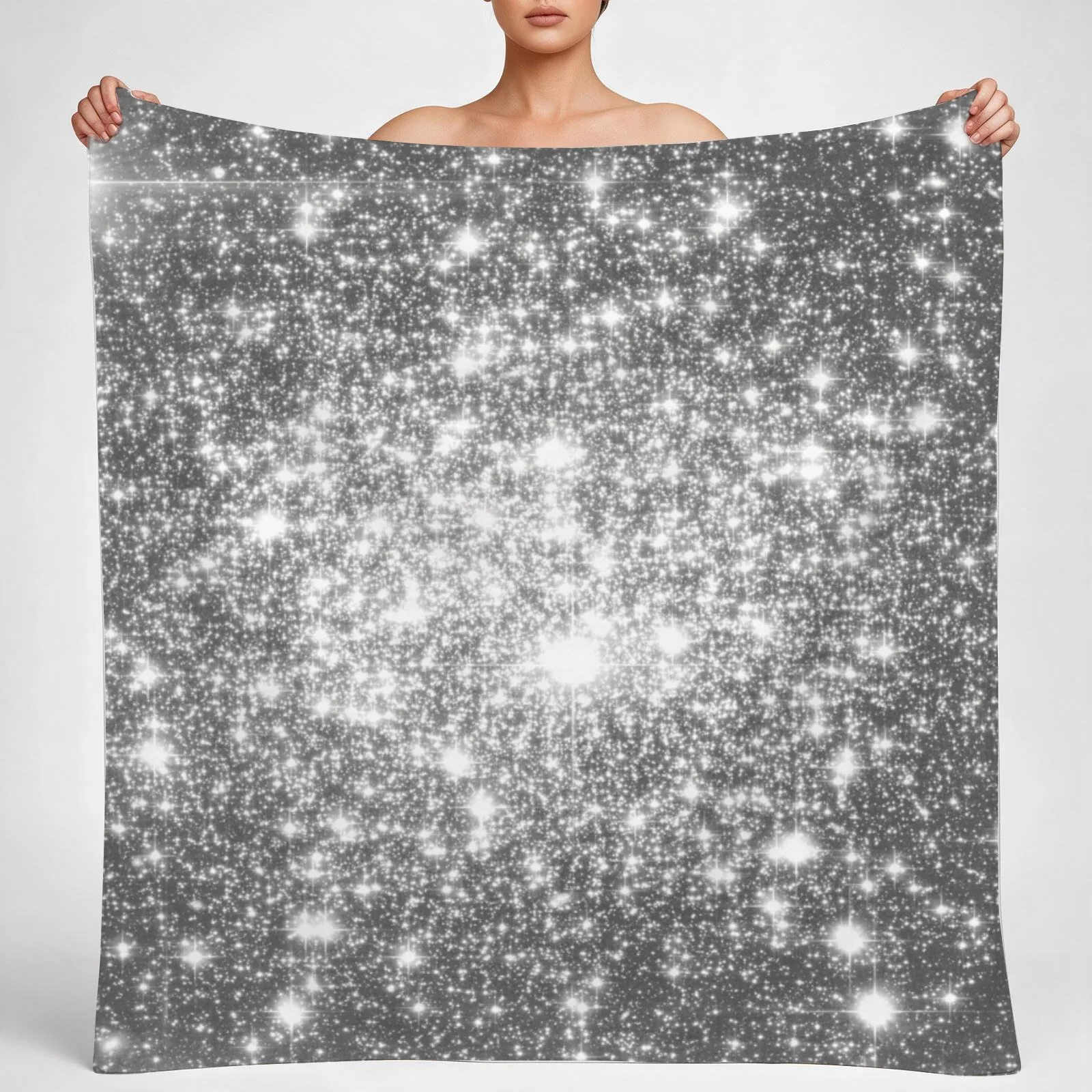 Galaxy Sparkle Stars Silver Gray Throw Blanket couch cozy soft plush fuzzy picnic outdoor blanket