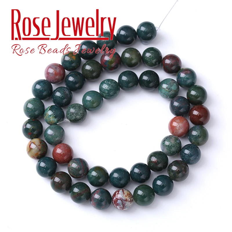 A+ Natural Heliotrope Bloodstone Beads Indian Stone Round Loose Beads For Jewelry Making DIY Bracelet Necklace 4 6 8 10 12mm 15\