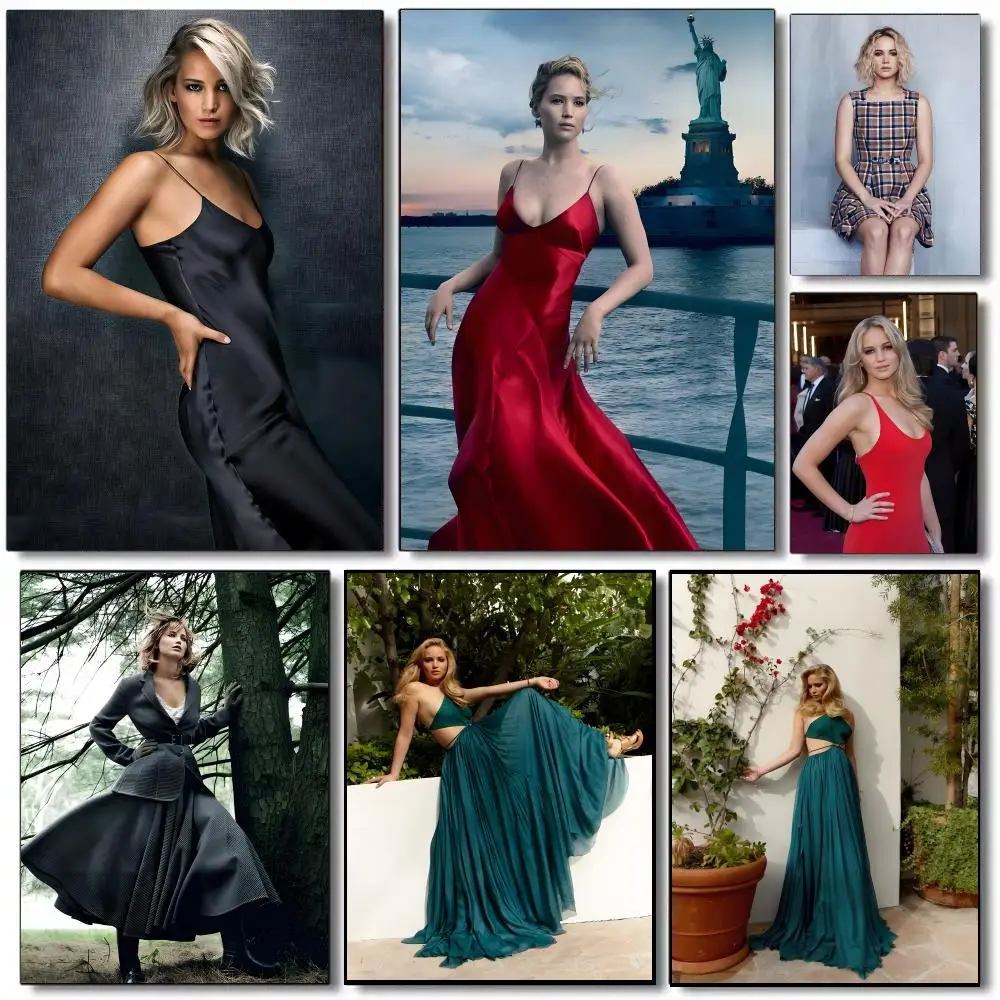Jennifer Lawrence Portrait Poster Self-adhesive Advanced Aesthetic Printing Paper Wall Art for Living Room Home Decor