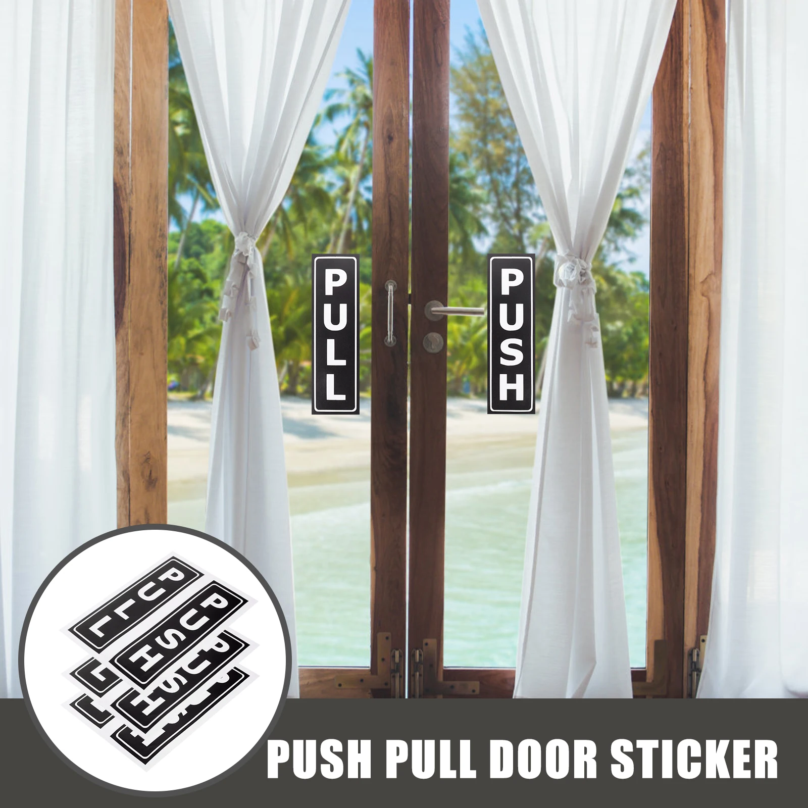 

6pcs Pull Push Door Sign Stickers Black PVC Removable Reusable Wall Tile Glass Metal Signs for Home Office Store