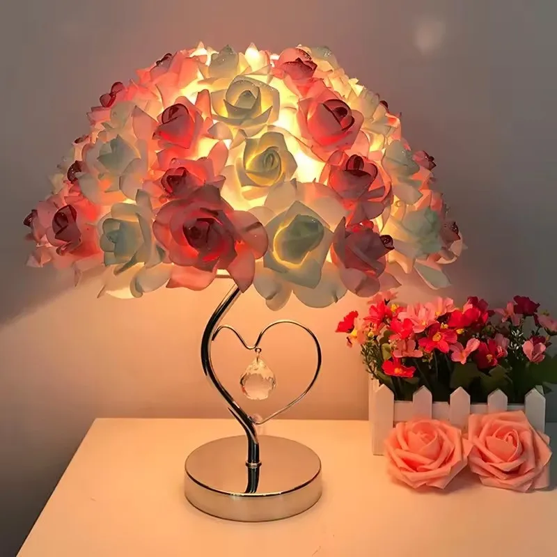 European Table Lamp Rose Flower LED Night Light Bedside Lamps Home Wedding Party Decor Atmosphere Night Lights Sleep Lighting