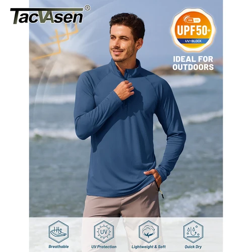 Imagen 2 del producto TACVASEN UPF50 + Camiseta con protección UV para hombre, ligera, de manga larga, de secado rápido, para pesca, senderismo al aire libre, entrenamiento, protectores contra sarpullidos