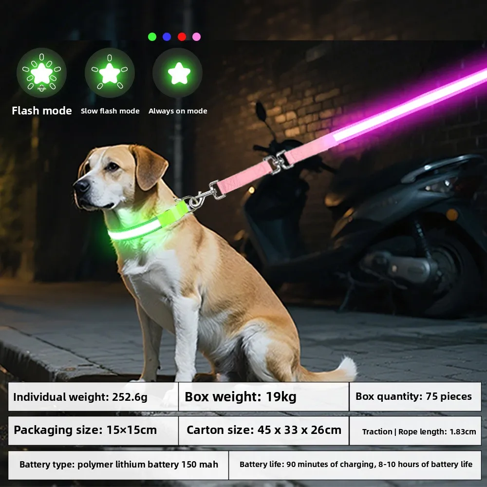 Enhanced Visibility USB Rechargeable LED Glowing Dog Leash Reflective Safety Collar Set Night Walking Pet Outdoor Gear Charging