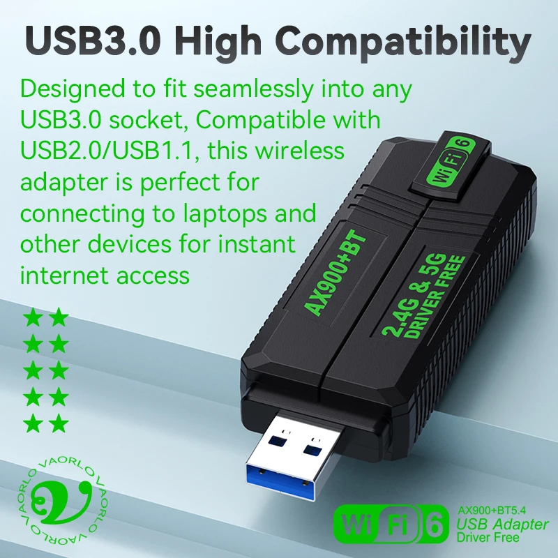 2-in-1 WIFI6 AX900 USB WiFi Bluetooth 5.4 무선 어댑터 듀얼 밴드 2.4G+5GHz 4개 안테나 802.11AX USB3.0 900Mbps WiFi 6 고속 네트워크 카드 수신기 동글 PC 노트북 WIN 10/11 드라이버 무료