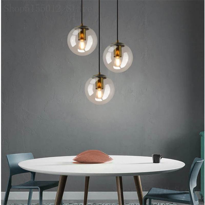 Lámpara colgante de cristal gris ahumado para comedor, iluminación de decoración de dormitorio, bola de cristal, E27