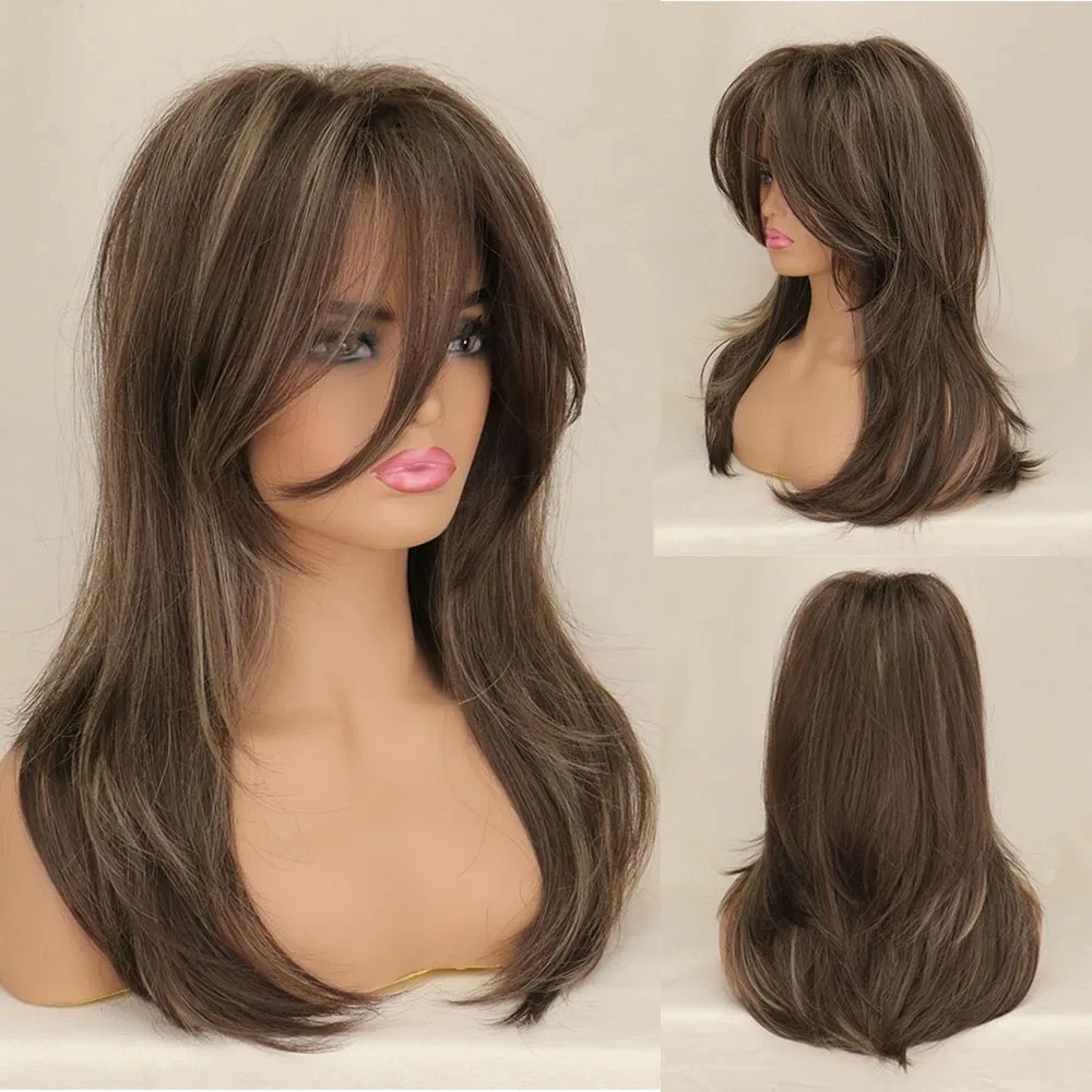 WHIMSICAL W Synthetic Long Wary Hair Ombre Blonde Wig for Black Women with Bangs Hair Cosplay Heat Resistant Wigs