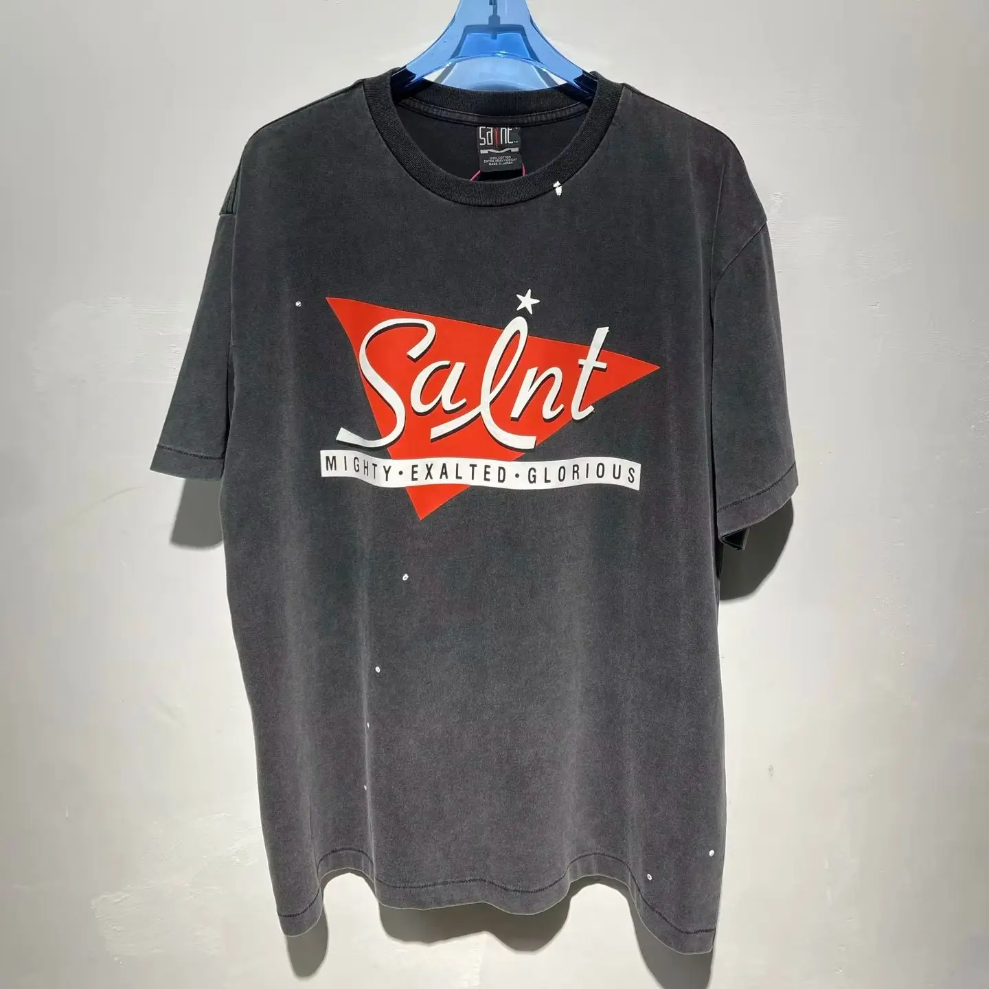 Retro Washed Triangle Slogan Print Short Sleeve Tee Pure Cotton Loose Unisex American‑Style Casual Street Pullover Top