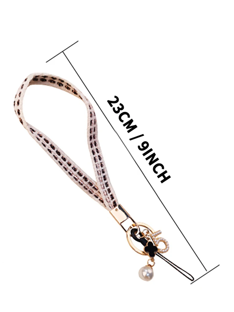 Fashion Women\'s Phone Lanyard Short Woven Pearl Pendant Wrist Rope Anti-lost Cell Phone Lanyard Bracelet Key Ring Bag Accessory