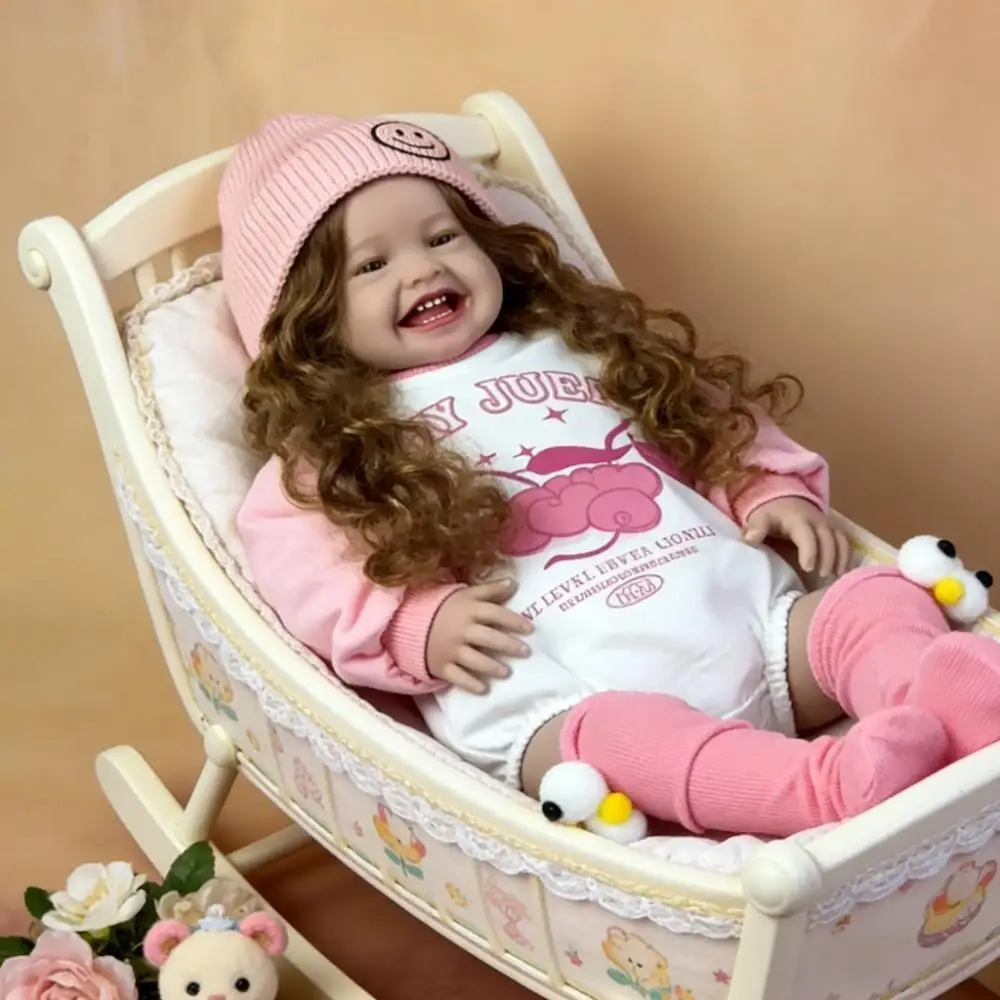24인치 부드러운 실리콘 리본 베이비 돌 웃는 얼굴의 현실적인 공주 인형 사랑스러운 아티스트 인형 완벽한 크리스마스 선물 소녀용